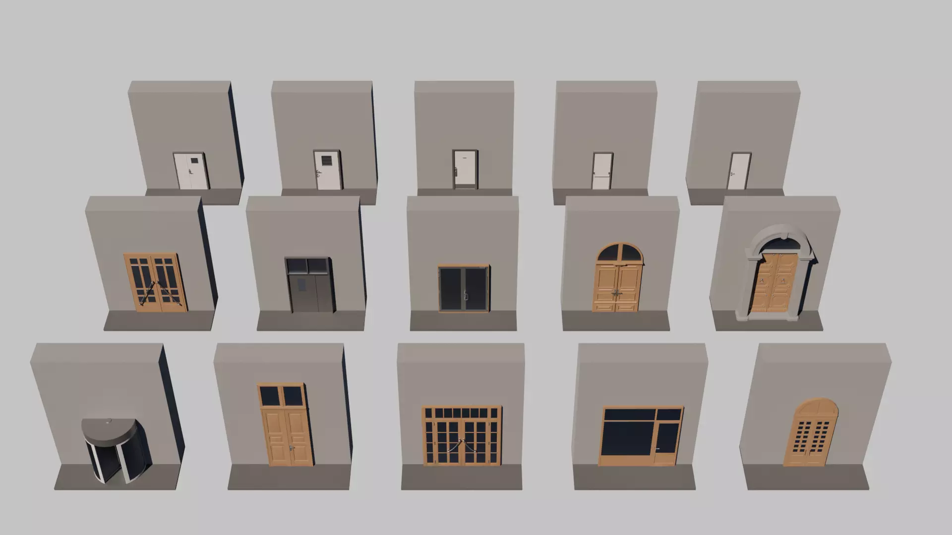 15 Exterior Doors Base Mesh Models Low-poly 3D model_0