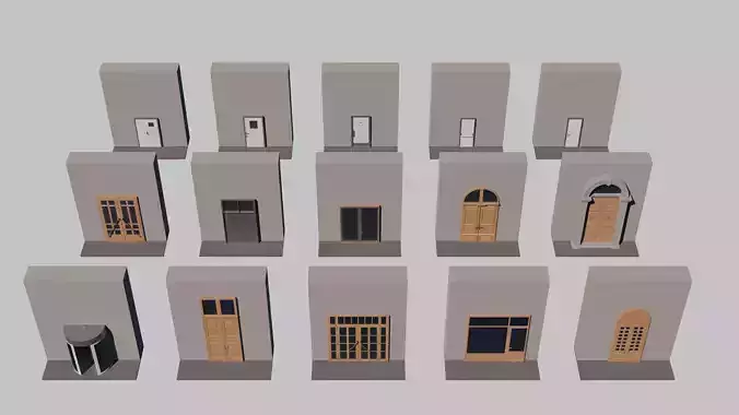 15 Exterior Doors Base Mesh Models Low-poly 3D model