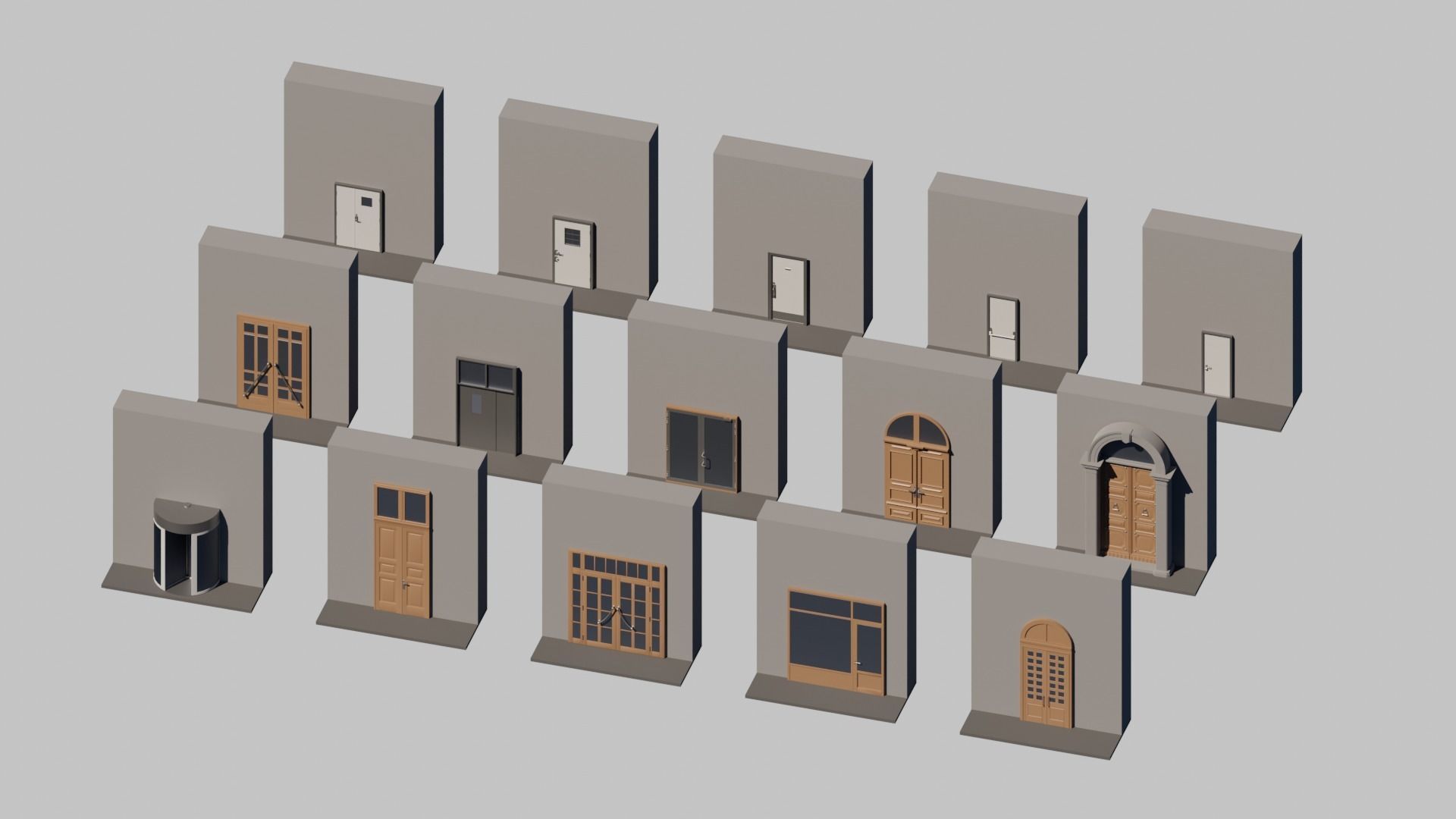 15 Exterior Doors Base Mesh Models Low-poly 3D model_4