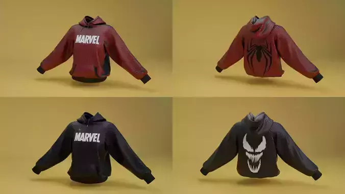 Spiderman and Venom Hoodie Set 3D Model Collection