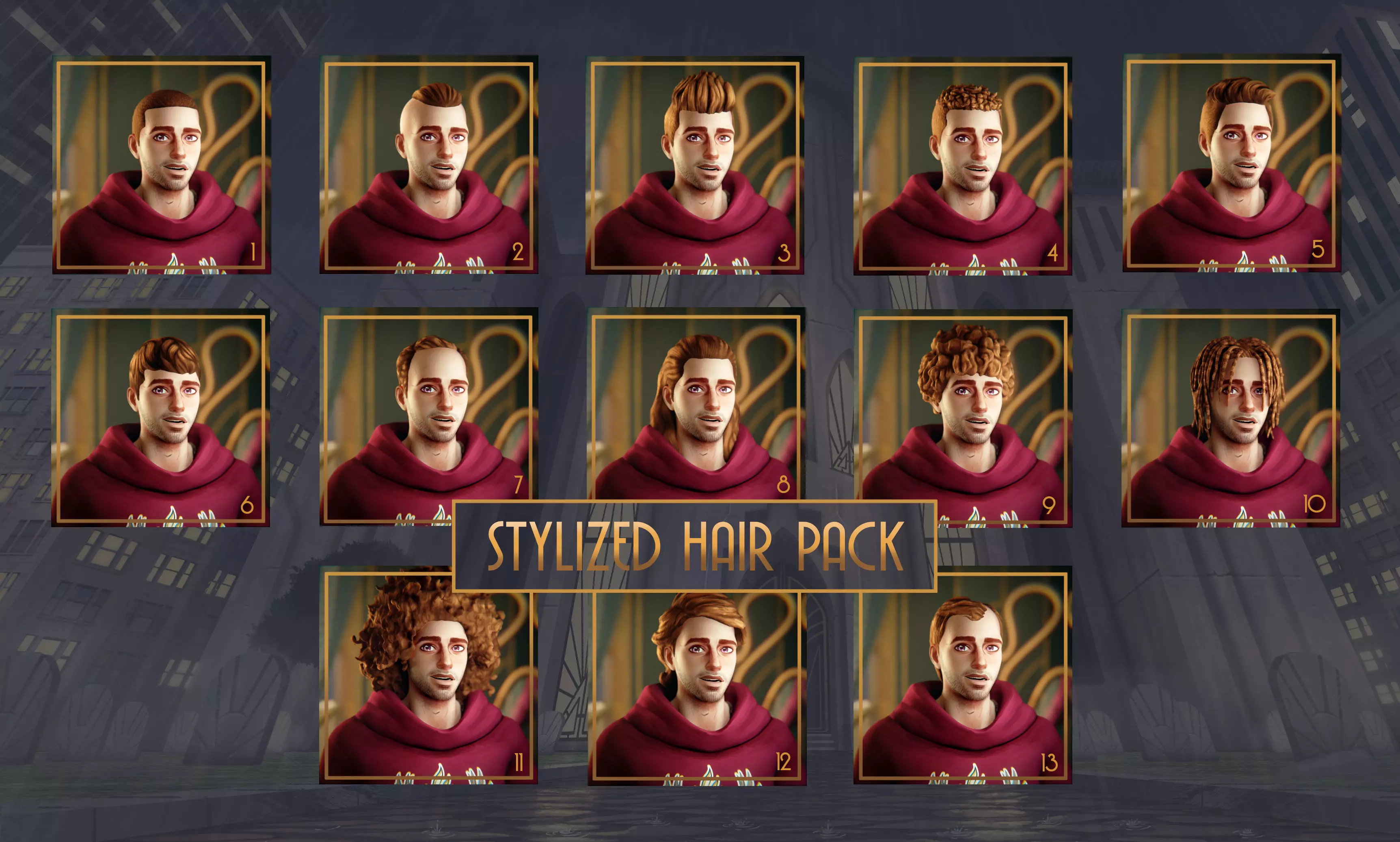 Stylized Hair with Handpainted Textures Bundle Low-poly 3D model_0