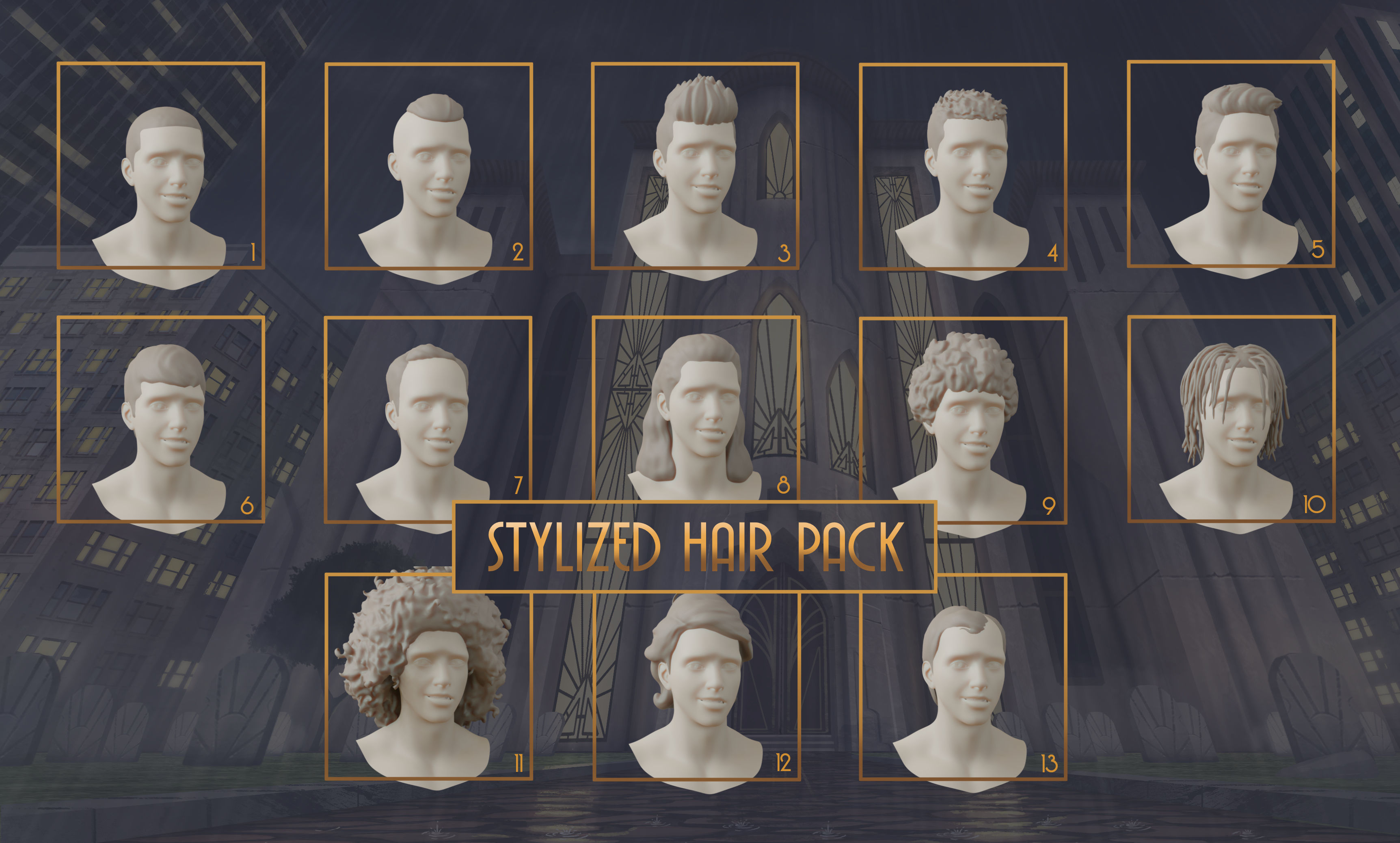 Stylized Hair with Handpainted Textures Bundle Low-poly 3D model_3