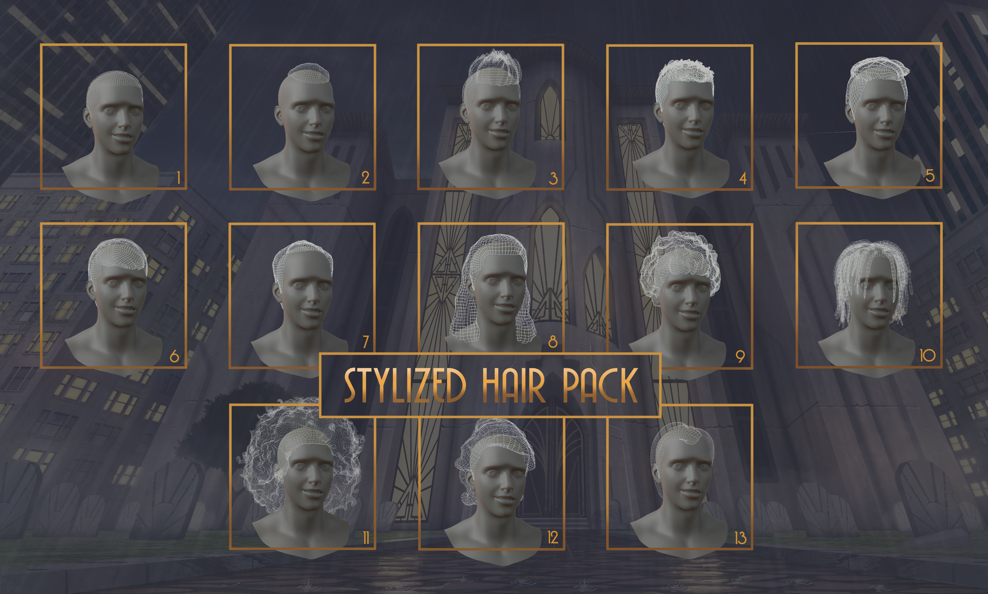 Stylized Hair with Handpainted Textures Bundle Low-poly 3D model_2