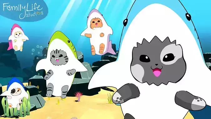 Viral Baby Shark Cats Entire Scenes and Characters Setup 3D model