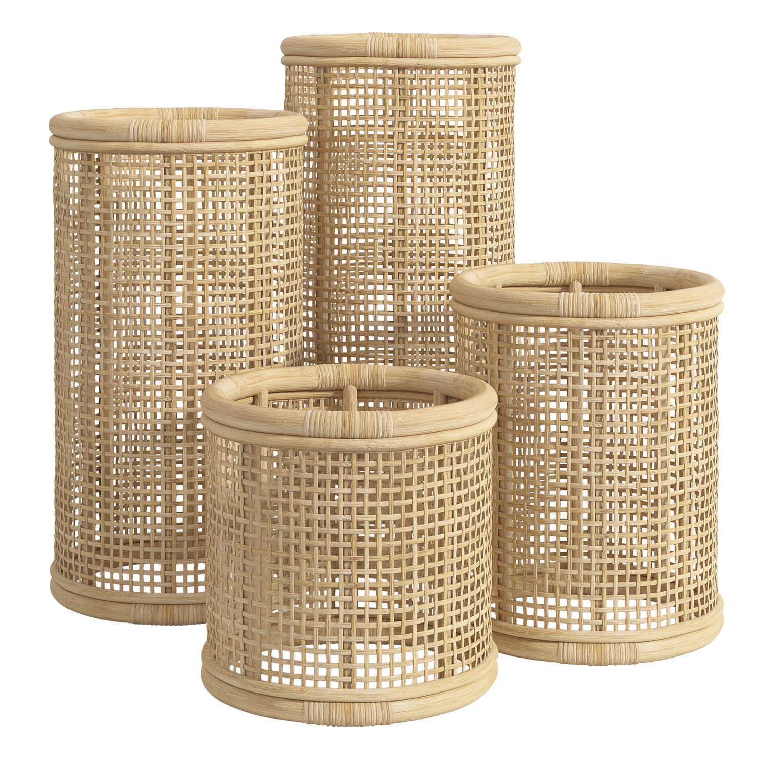 Natural Bamboo Basket Weave Hurricane Candleholder 3D model_1