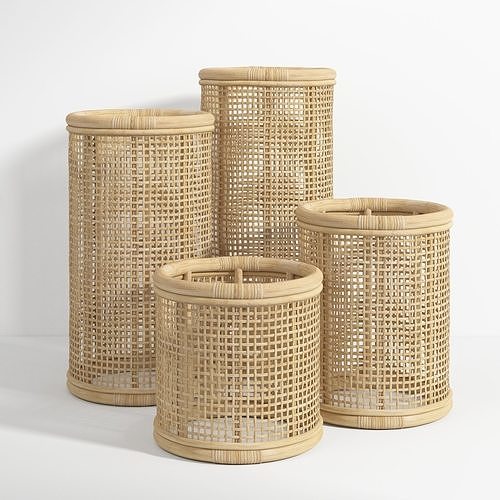 Natural Bamboo Basket Weave Hurricane Candleholder 3D model
