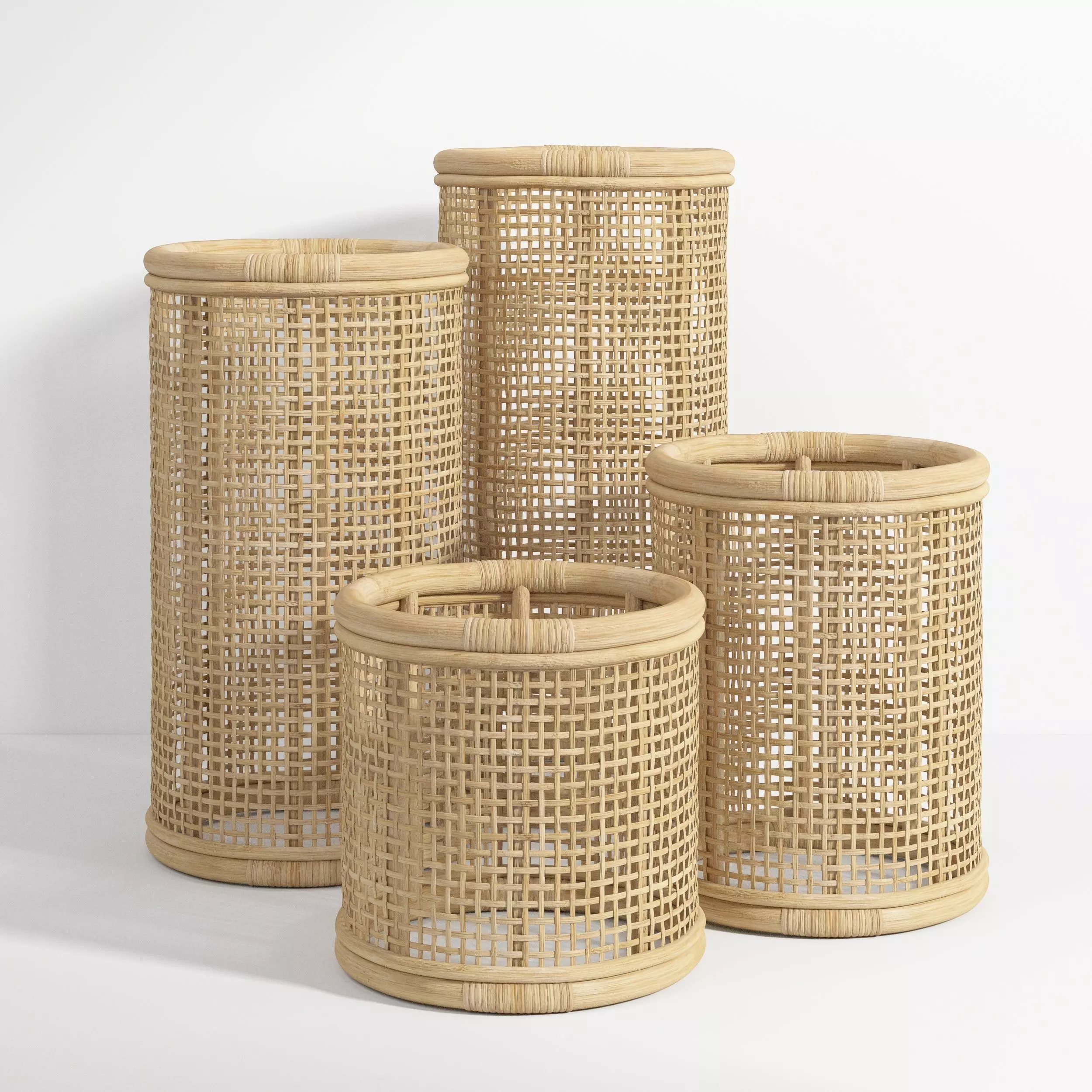 Natural Bamboo Basket Weave Hurricane Candleholder 3D model_0