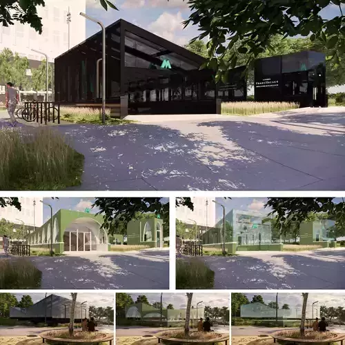 Three Subway Station Entrances with Elevator in Kyiv