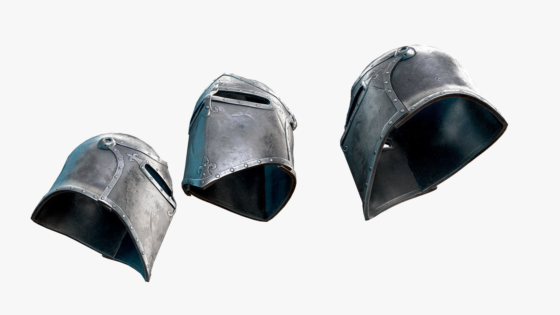 Medieval Knight Helmet Low-poly 3D model_4