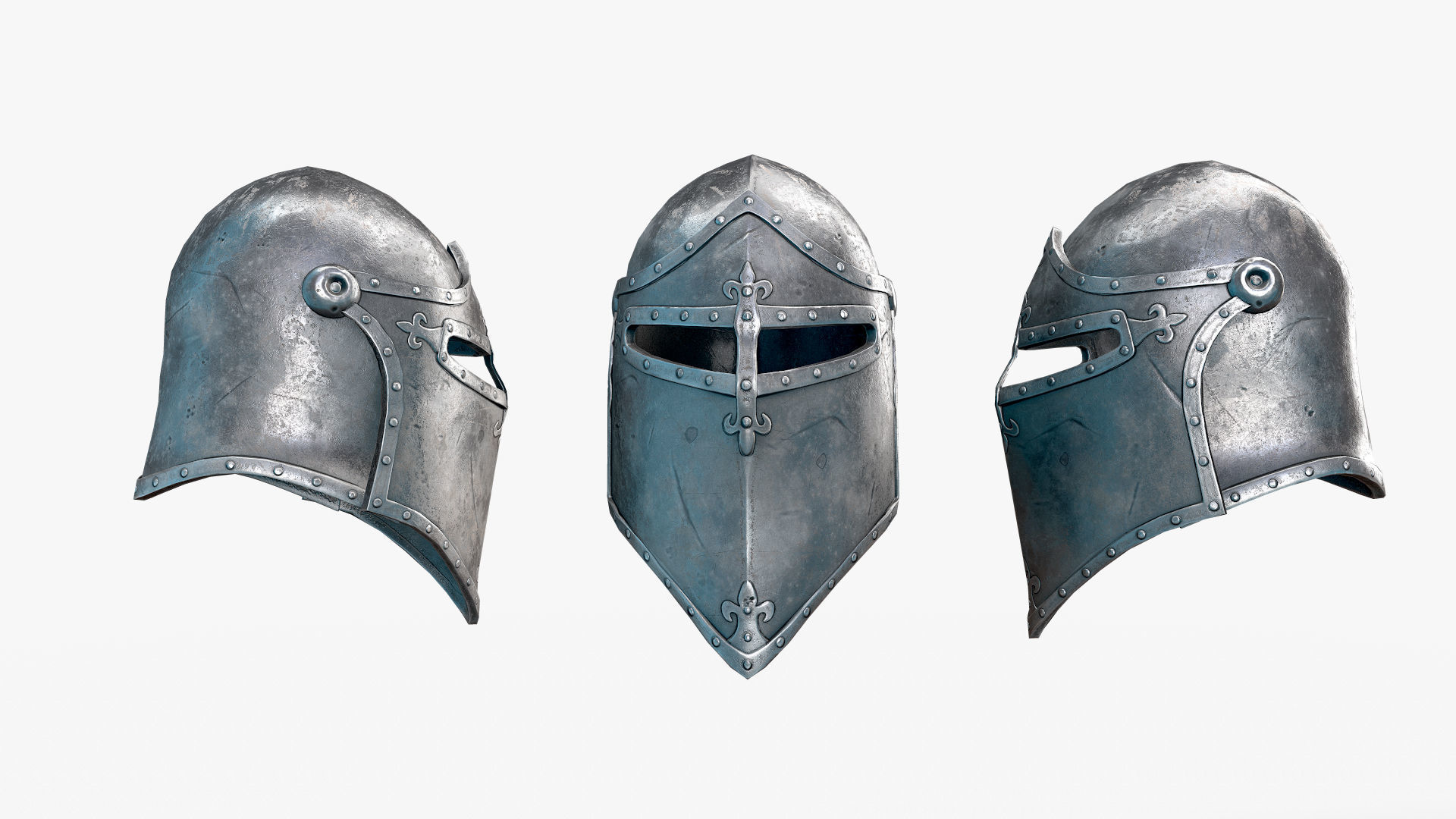 Medieval Knight Helmet Low-poly 3D model_6
