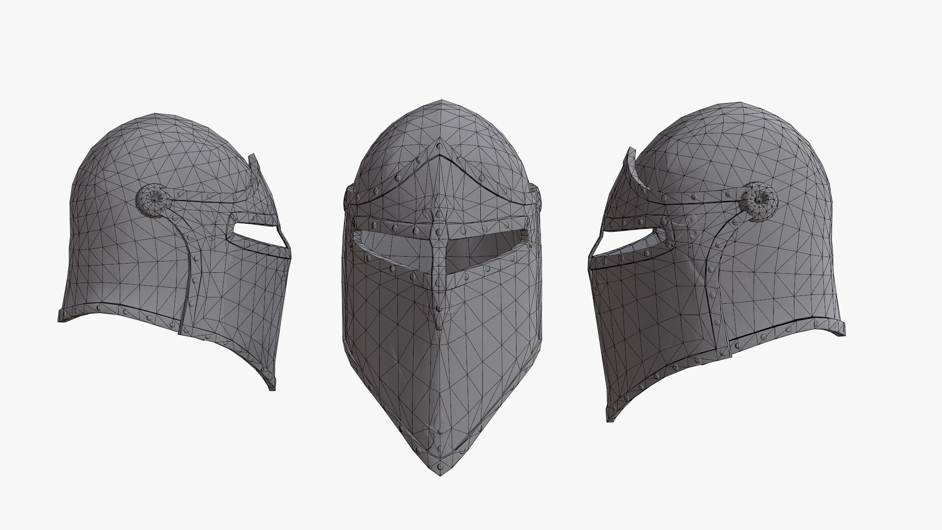Medieval Knight Helmet Low-poly 3D model_7