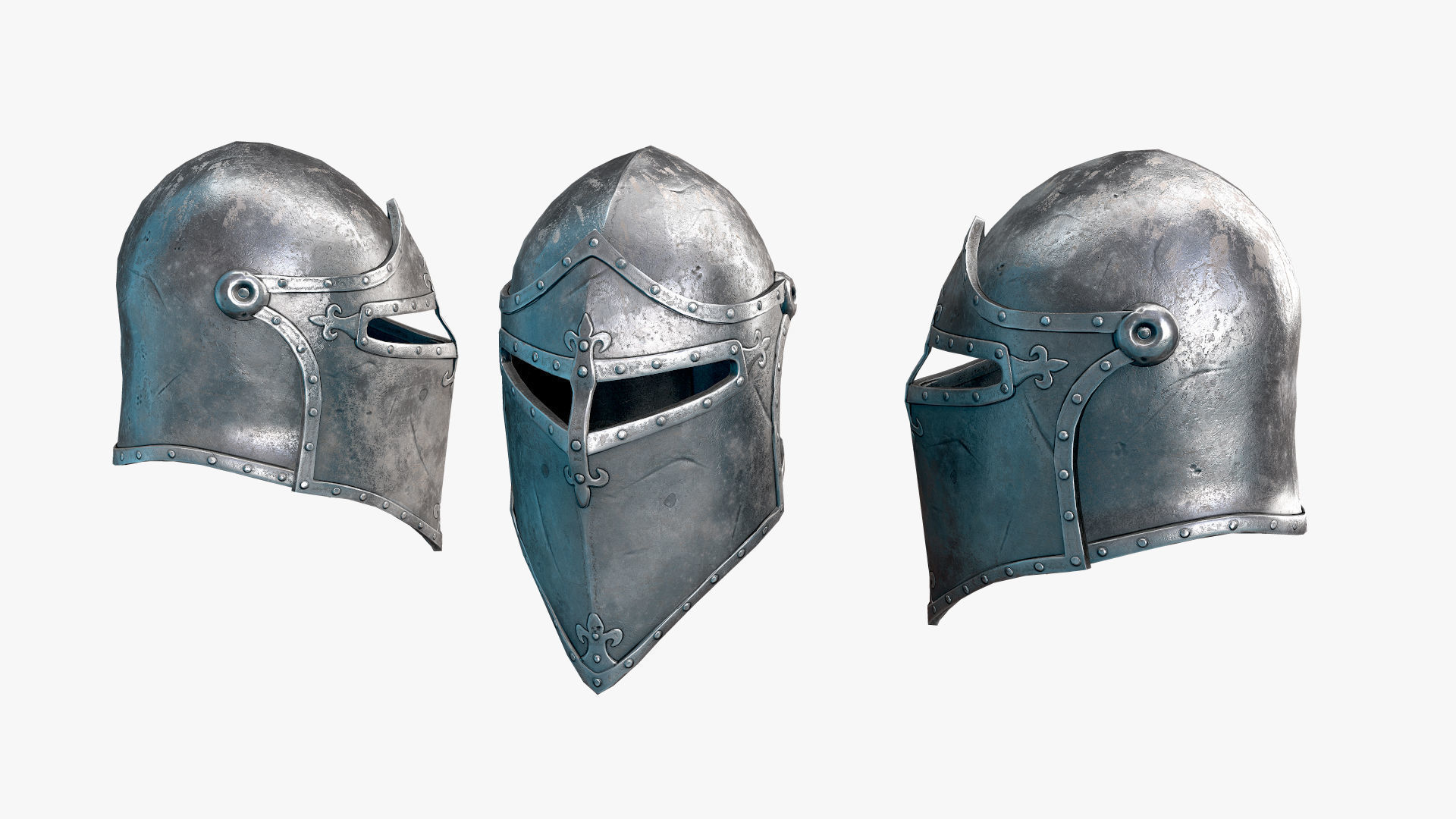 Medieval Knight Helmet Low-poly 3D model_3