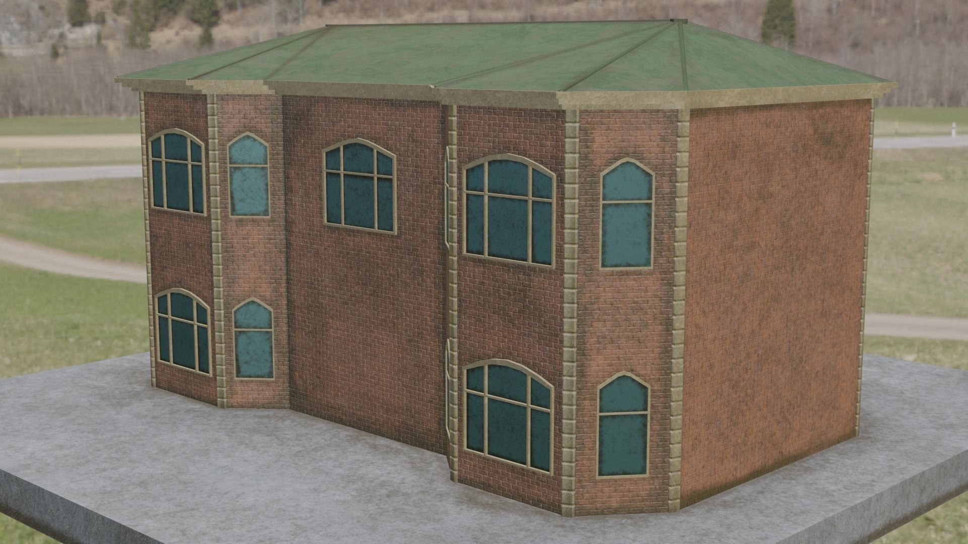 Brick House Low-poly 3D model_4
