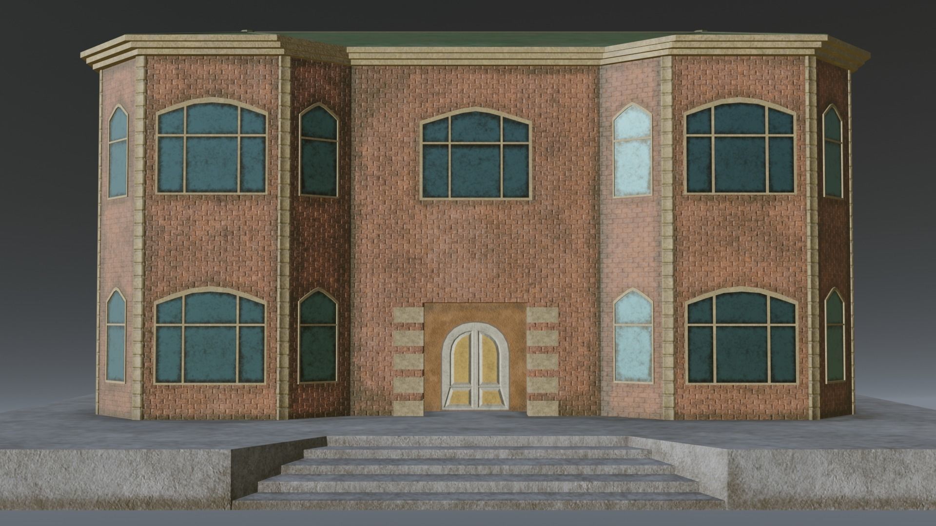 Brick House Low-poly 3D model_1