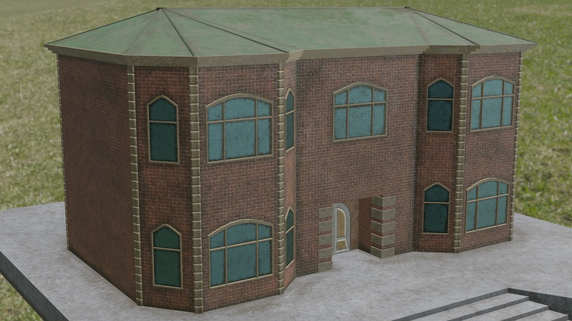 Brick House Low-poly 3D model_3