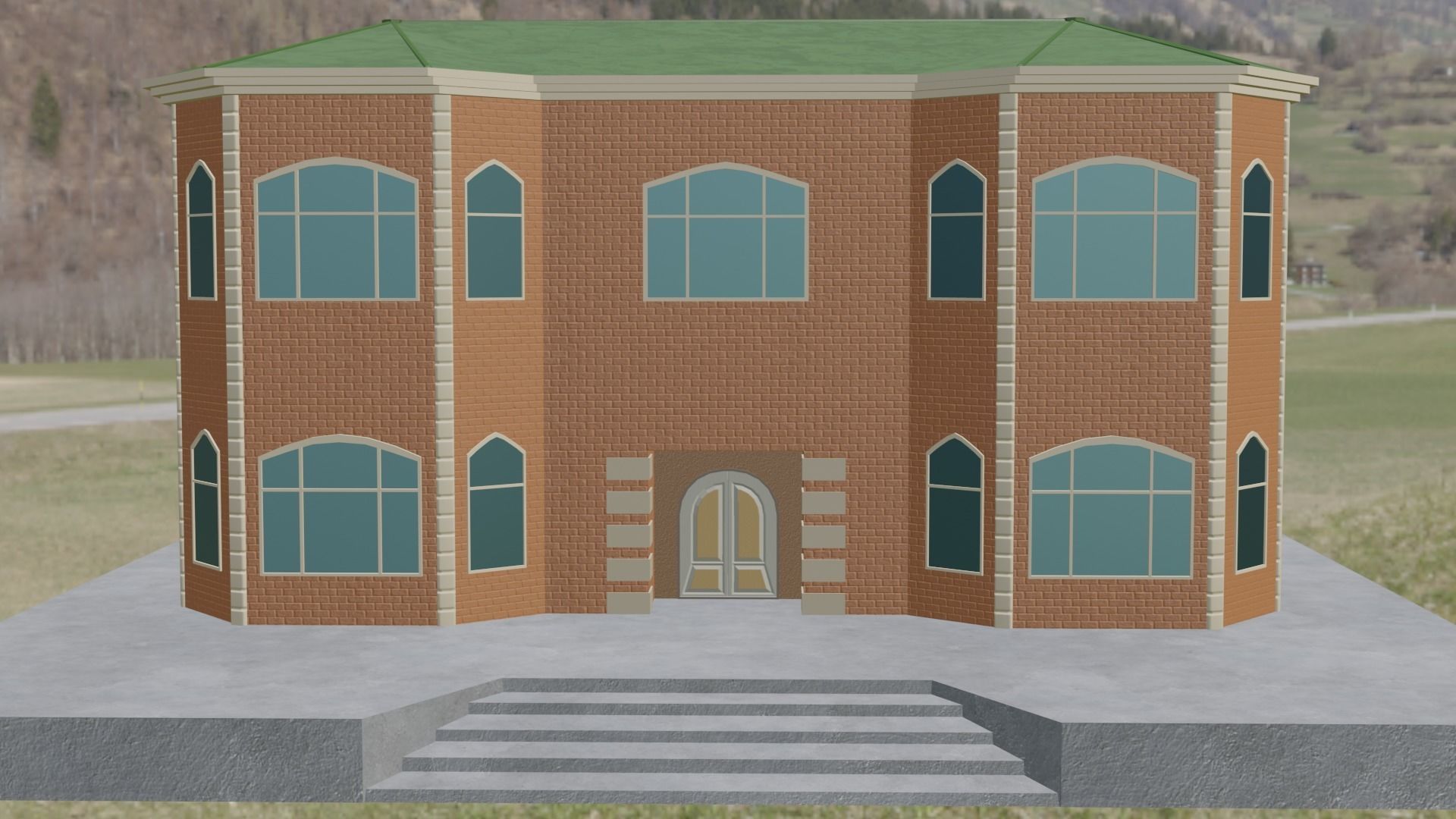 Brick House Low-poly 3D model_12