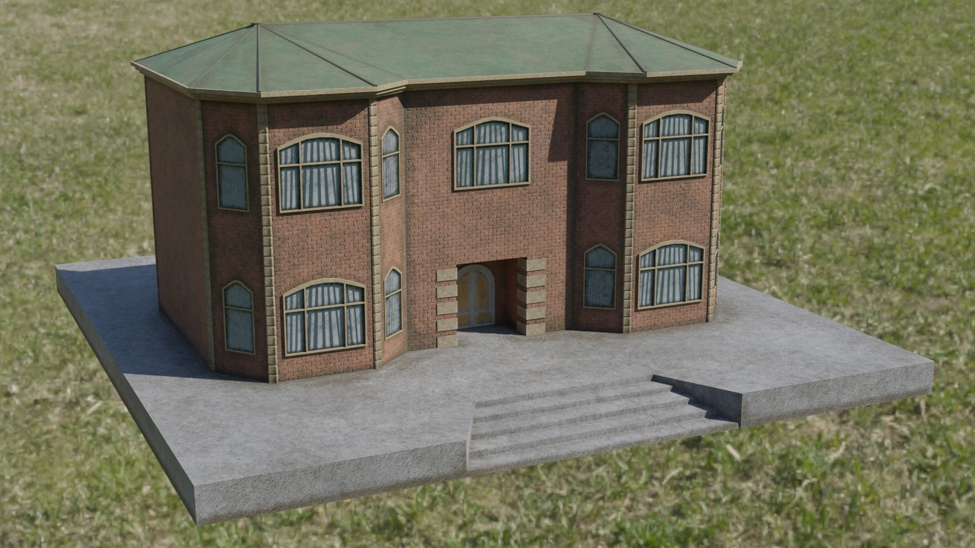 Brick House Low-poly 3D model_9