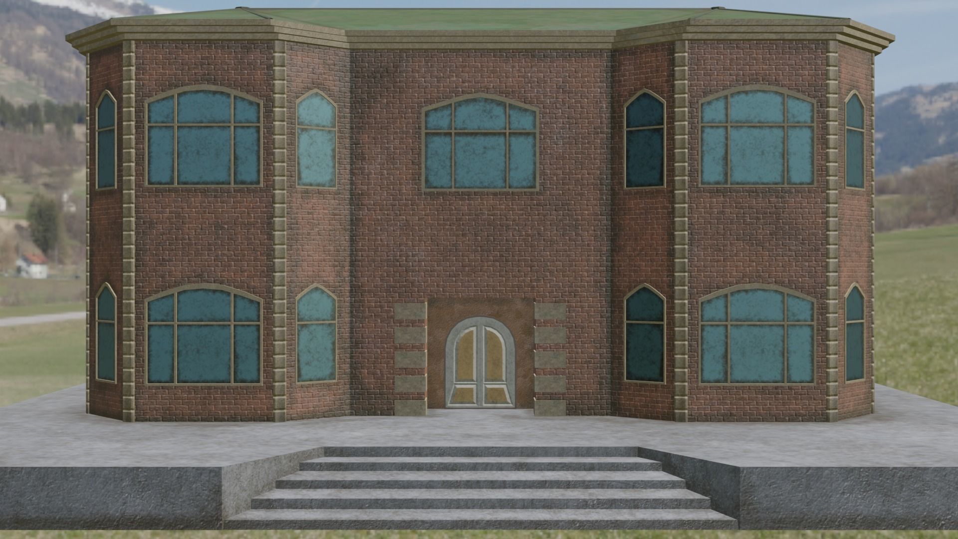 Brick House Low-poly 3D model_6