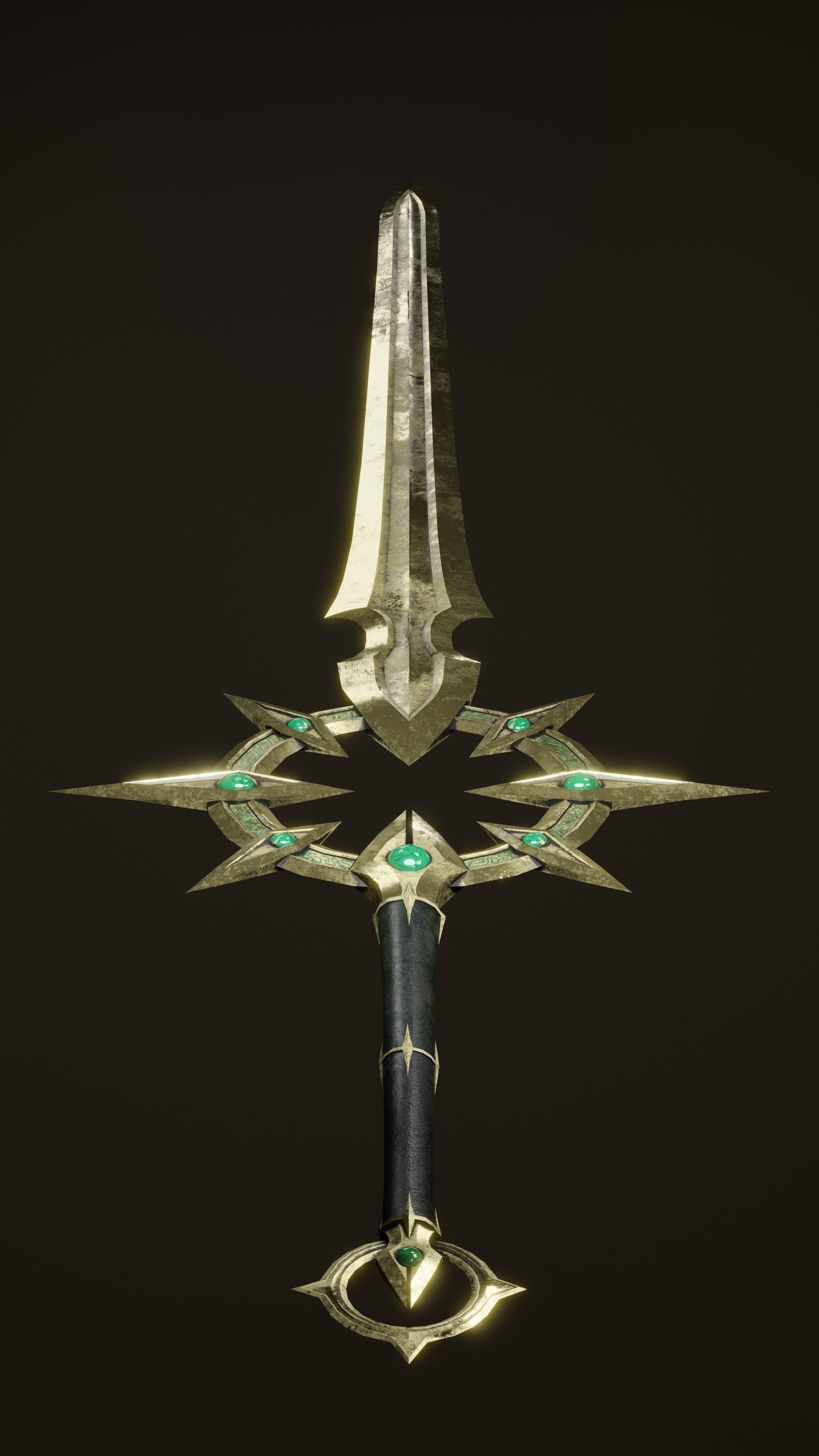 Fantasy PBR weapon game ready Low-poly 3D model_3