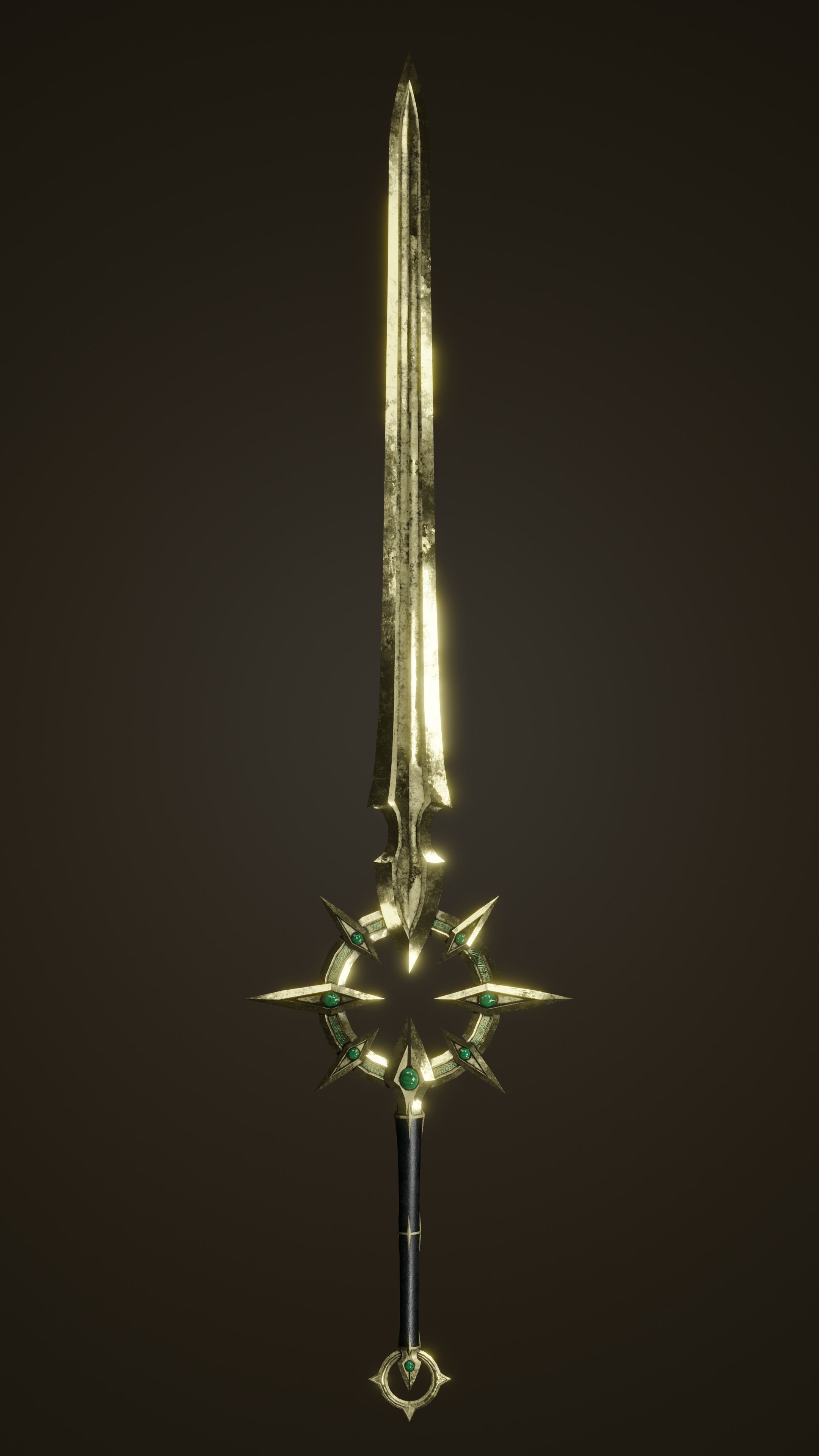 Fantasy PBR weapon game ready Low-poly 3D model_5