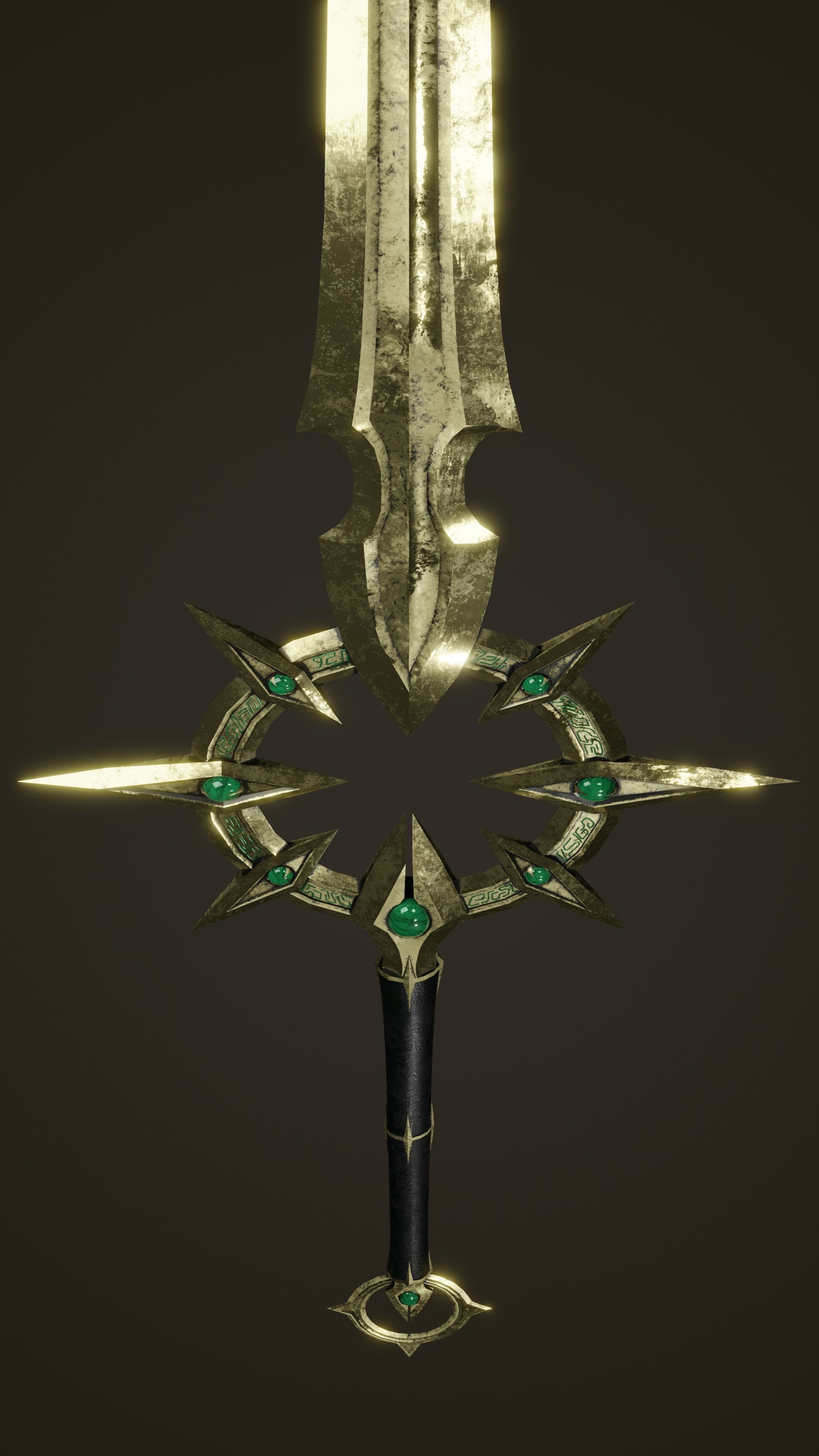 Fantasy PBR weapon game ready Low-poly 3D model_4