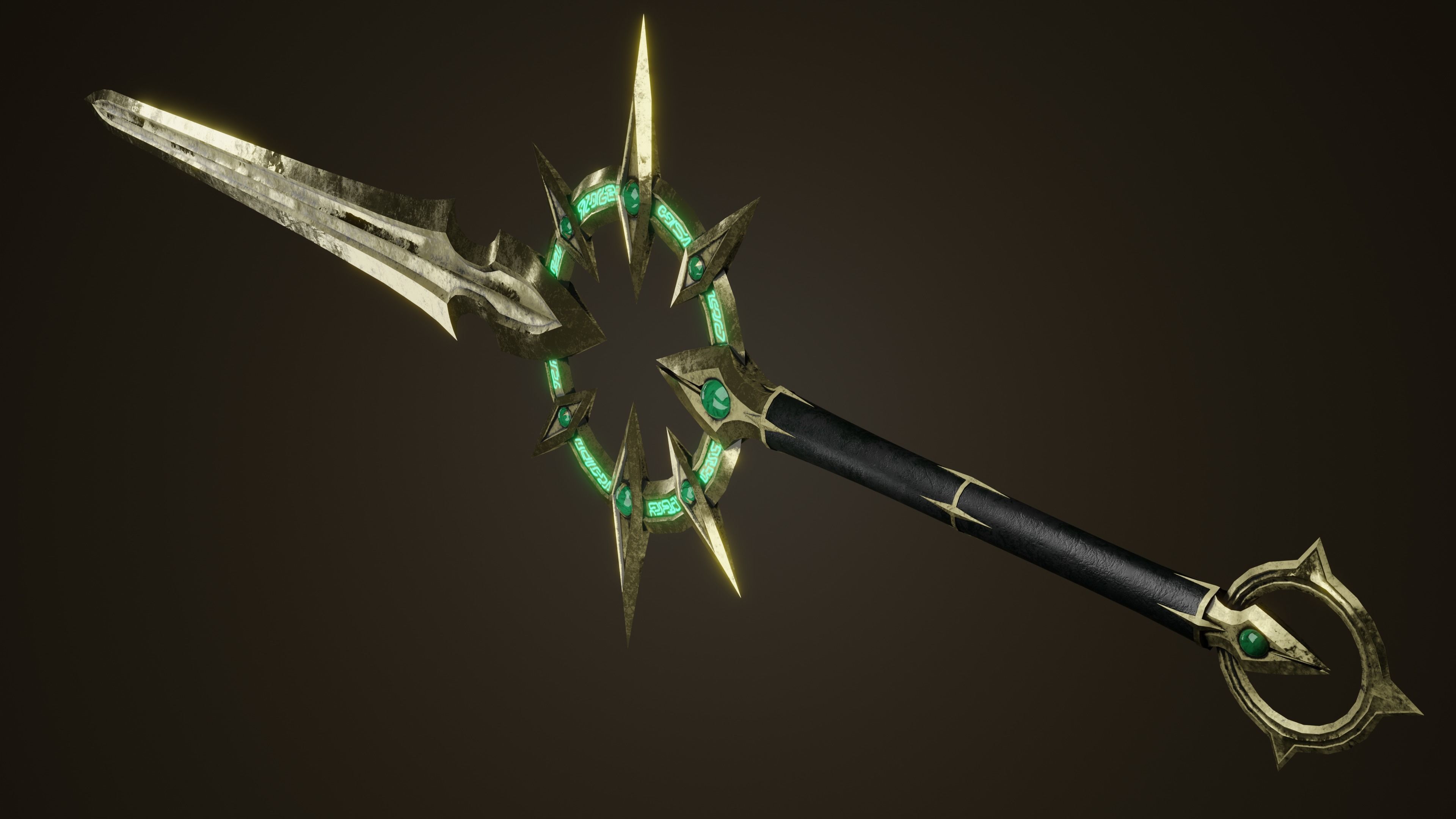 Fantasy PBR weapon game ready Low-poly 3D model_1
