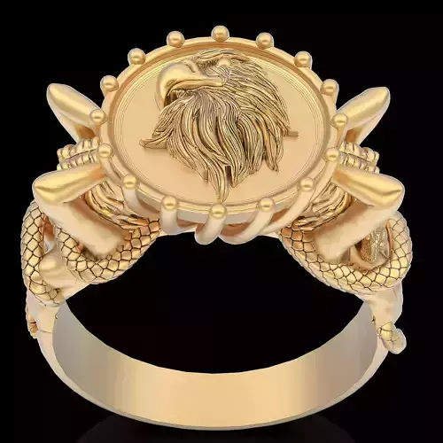 Girl snake eagle ring silver gold  printable jewelry 3D model