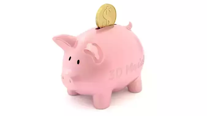 Piggy Bank With Gold Coin 3D model
