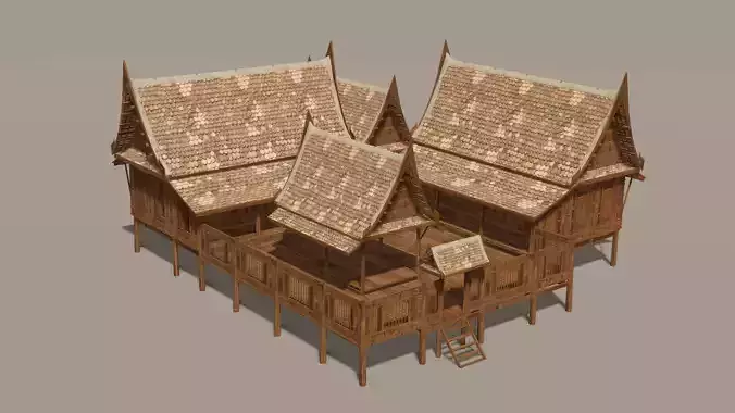 Central Thai traditional house-02 Low-poly 3D model