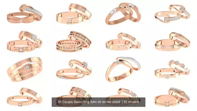 91 Couple Band Ring 3dm stl render detail 