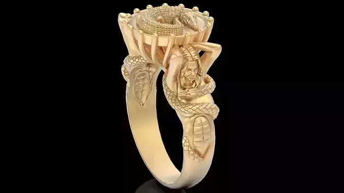 Girl snake crocodile ring silver gold printable jewelry 3D model