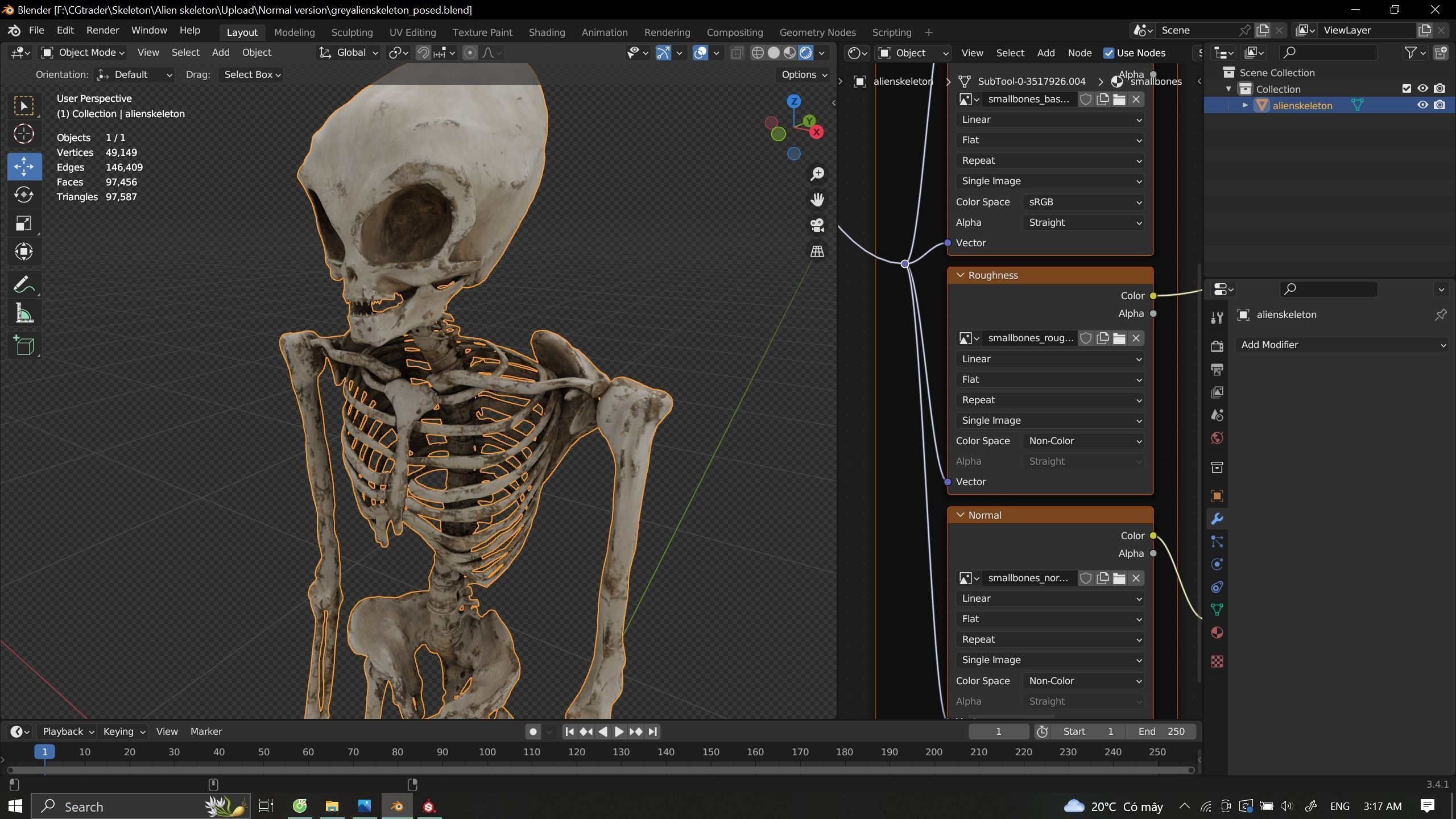 Humanoid Alien Skeleton  Low-poly 3D model_27