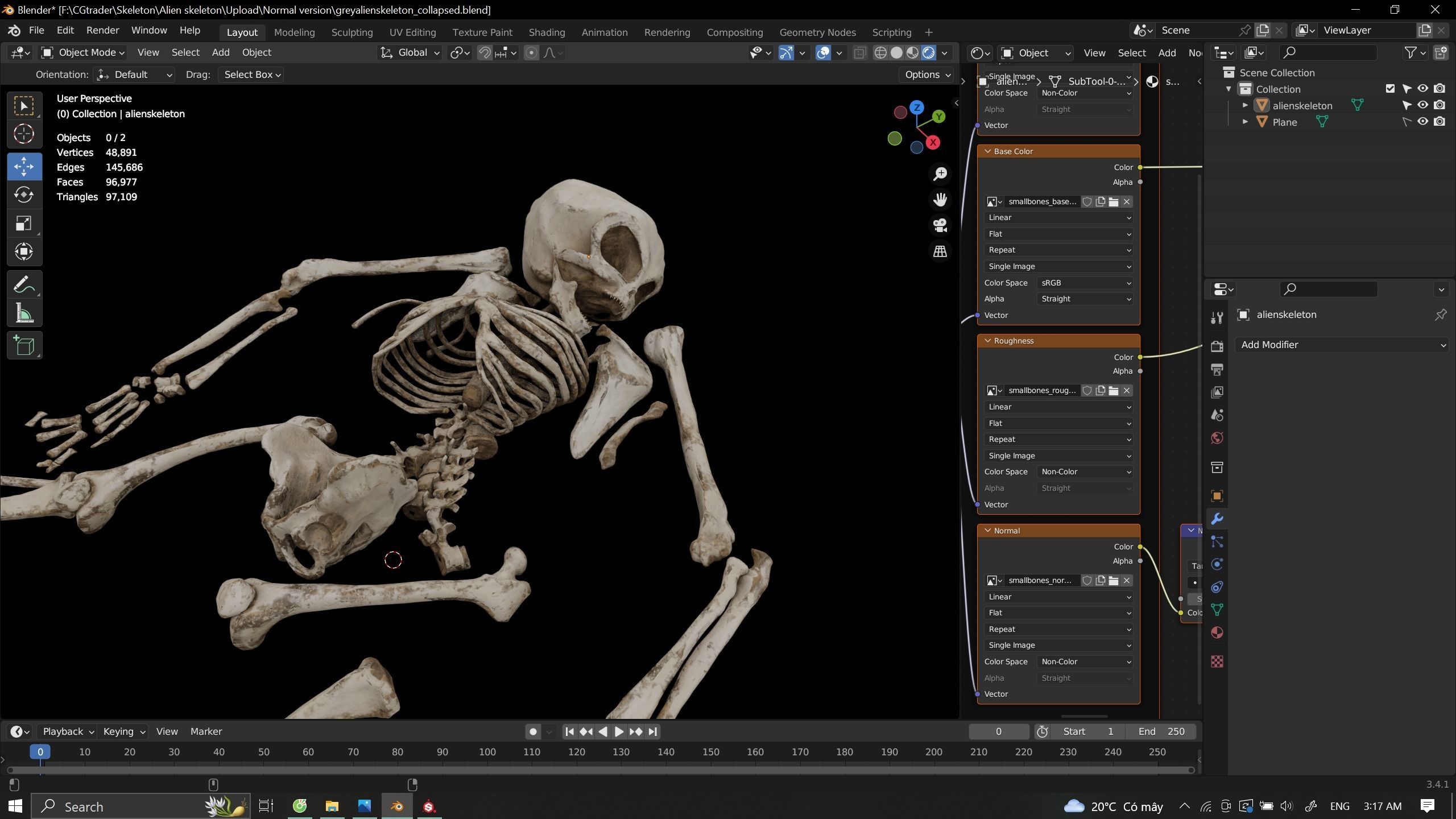 Humanoid Alien Skeleton  Low-poly 3D model_29