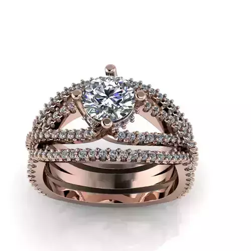Modern Split Hidden Halo Bridal Matching wedding Bands 3D print model