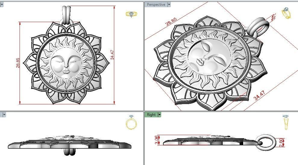 Tarot sun pendant 3D print model_3