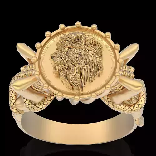 Girl snake lion silver gold printable jewelry 3D model