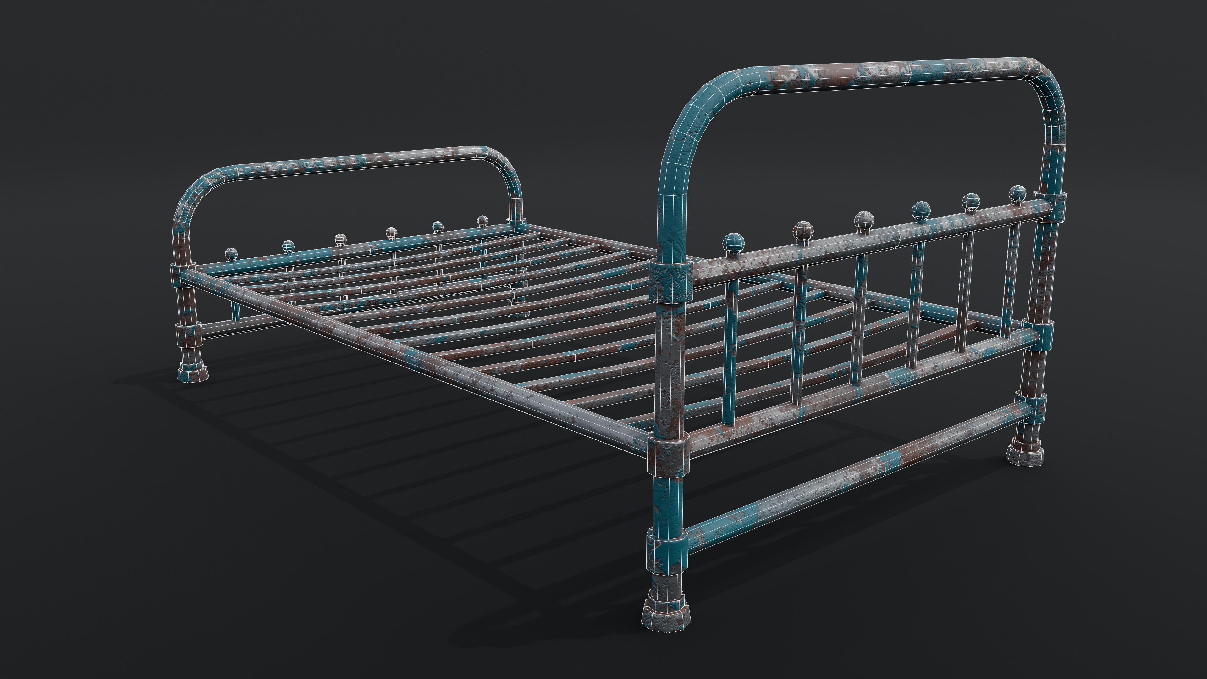 Rusty Bed Low-poly 3D model_5