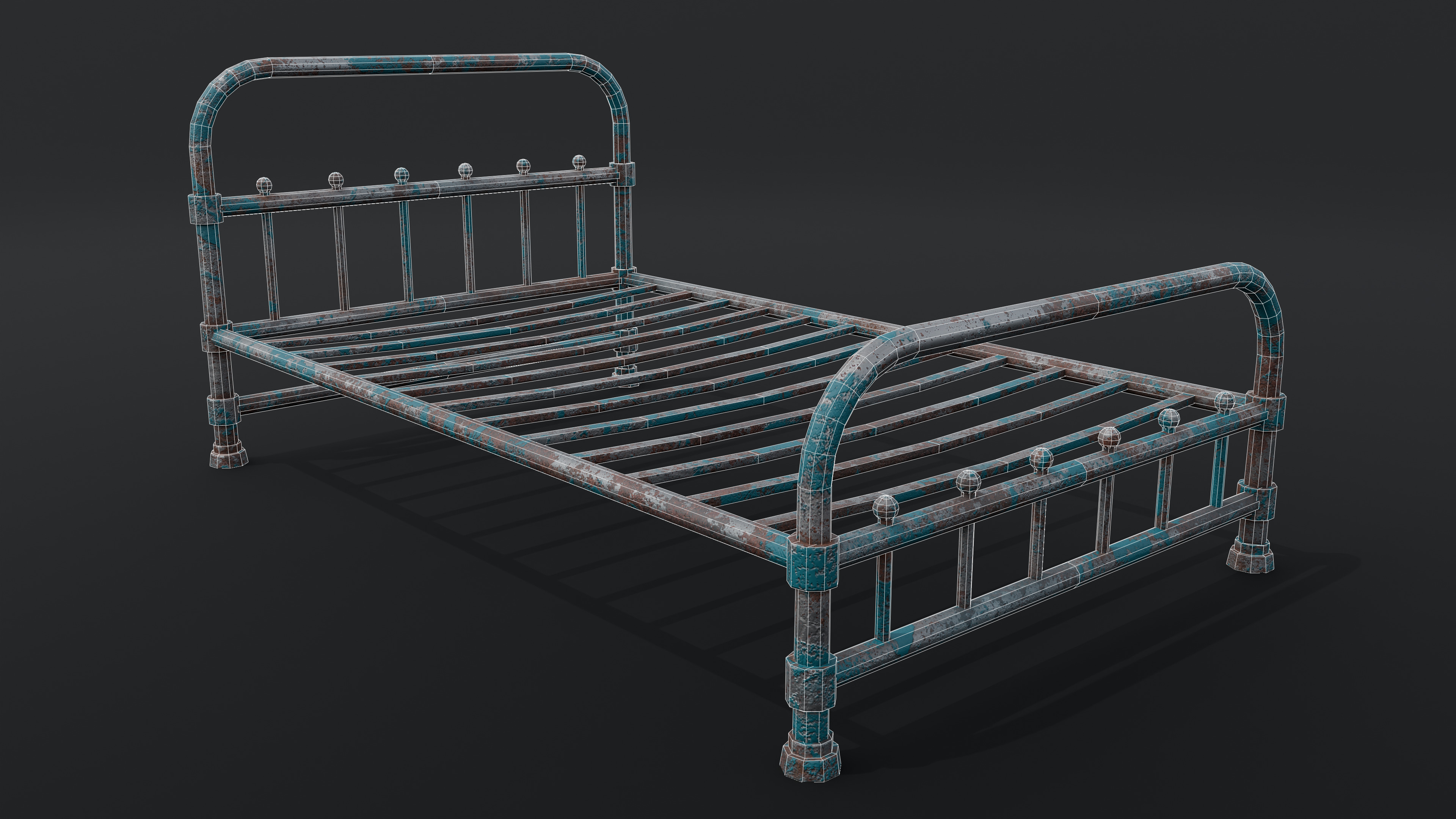 Rusty Bed Low-poly 3D model_4