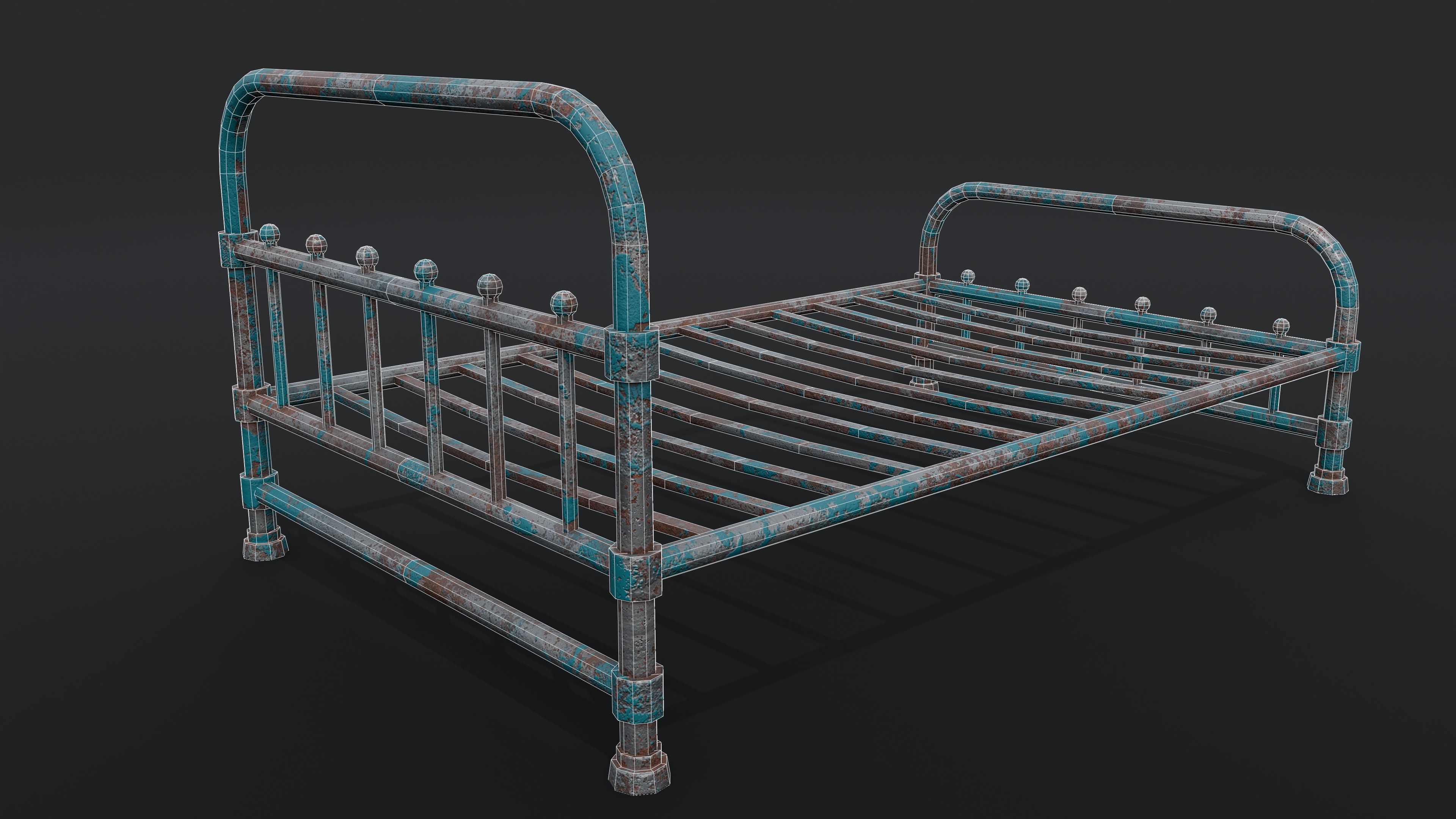 Rusty Bed Low-poly 3D model_7