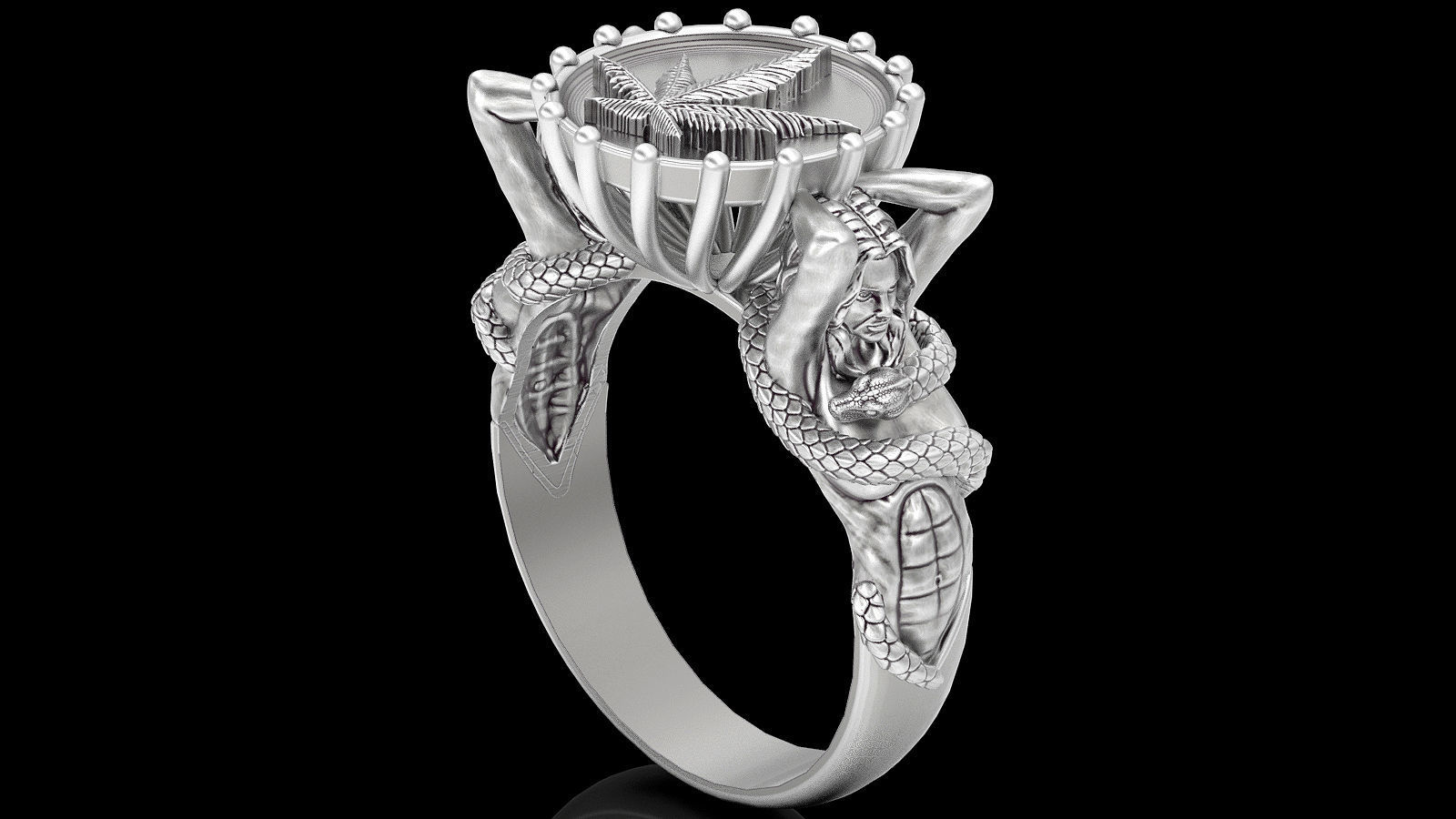 Girl snake marijuana ring  gold  printable jewelry 3D model 3D print model_1