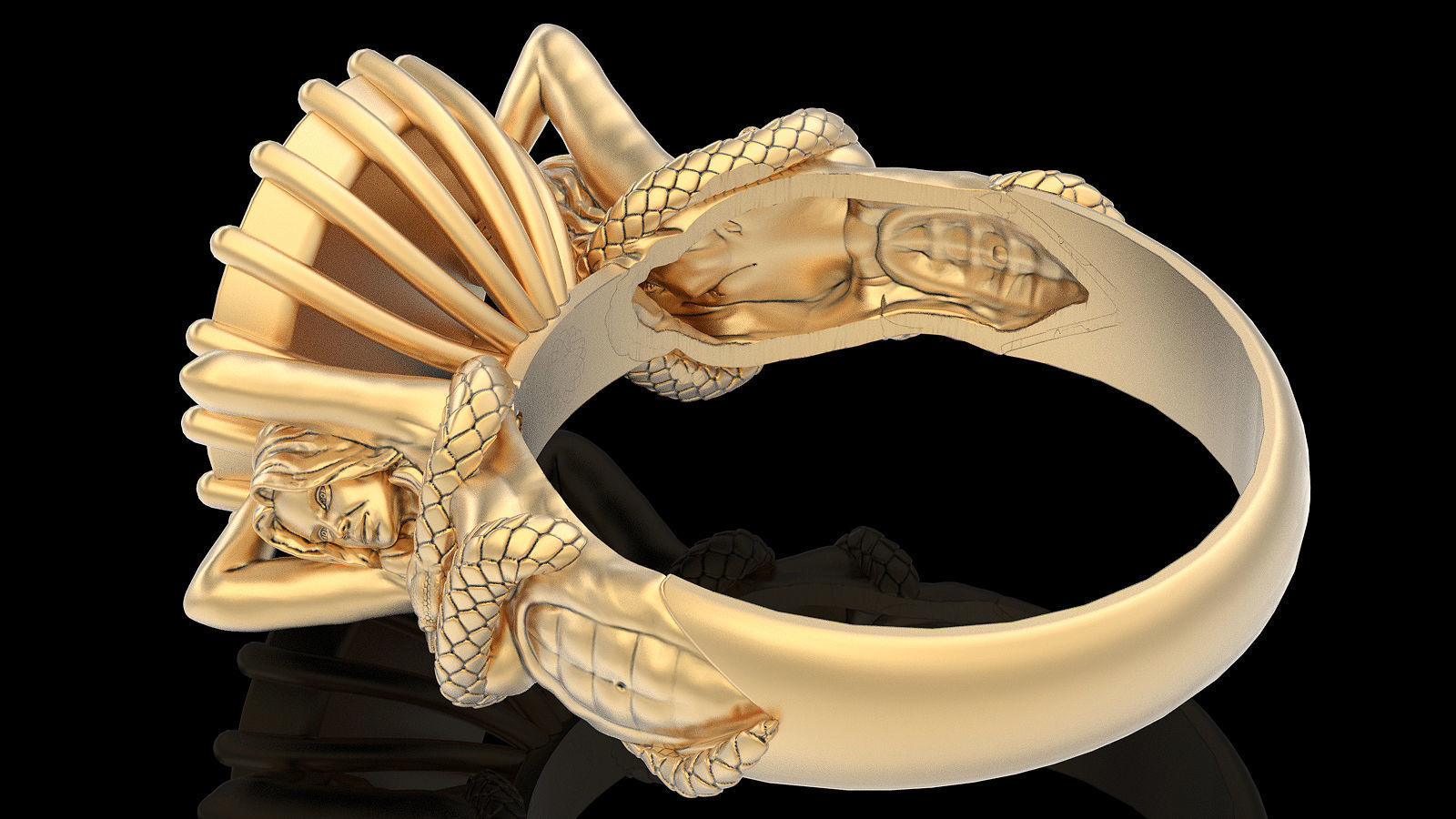 Girl snake marijuana ring  gold  printable jewelry 3D model 3D print model_4