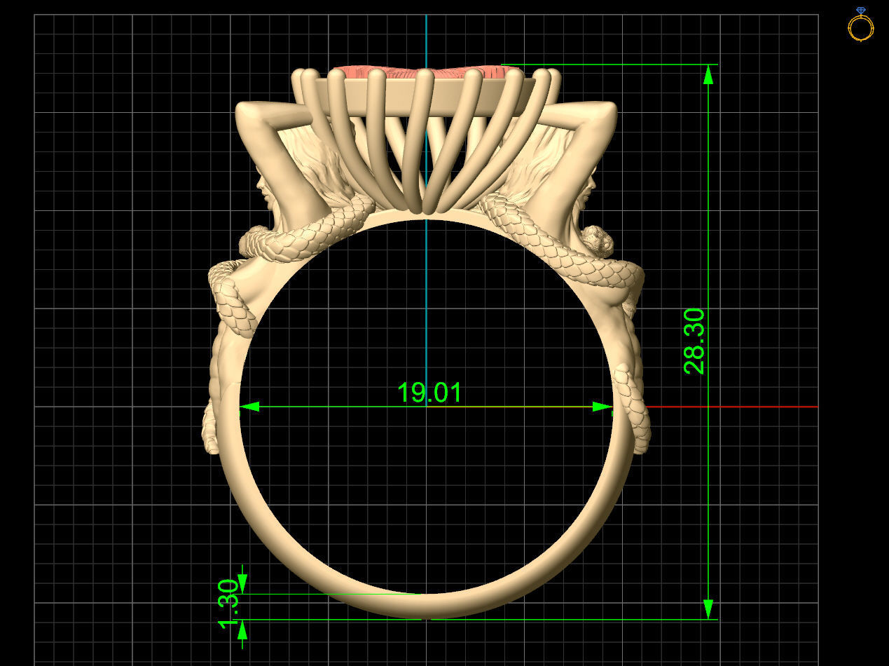 Girl snake marijuana ring  gold  printable jewelry 3D model 3D print model_8