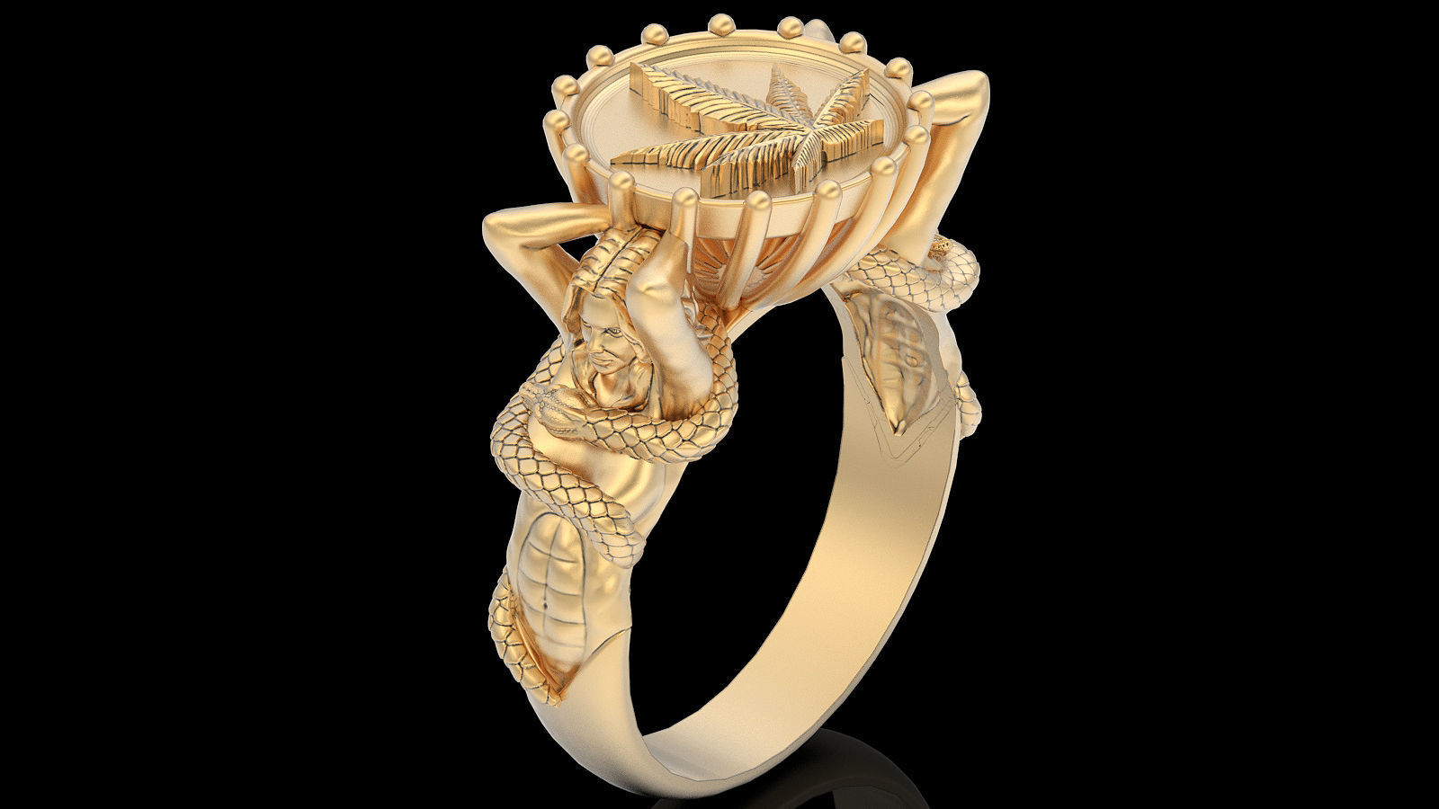 Girl snake marijuana ring  gold  printable jewelry 3D model 3D print model_3