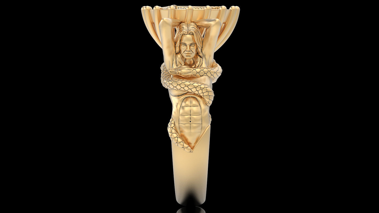 Girl snake marijuana ring  gold  printable jewelry 3D model 3D print model_5