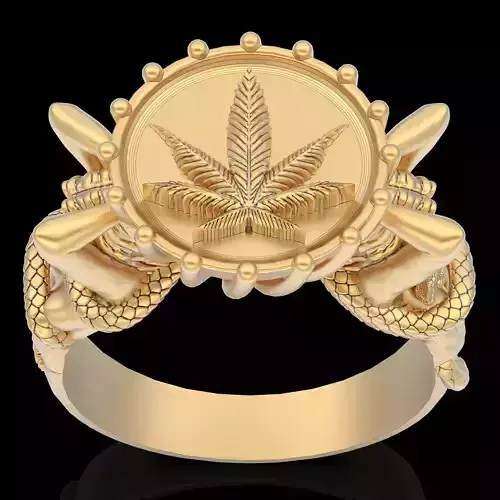 Girl snake marijuana ring  gold  printable jewelry 3D model 3D print model
