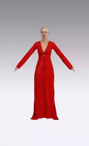 Red dress twist center detail degaje nekline slevee long dress