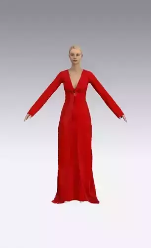 Red dress twist center detail degaje nekline slevee long dress