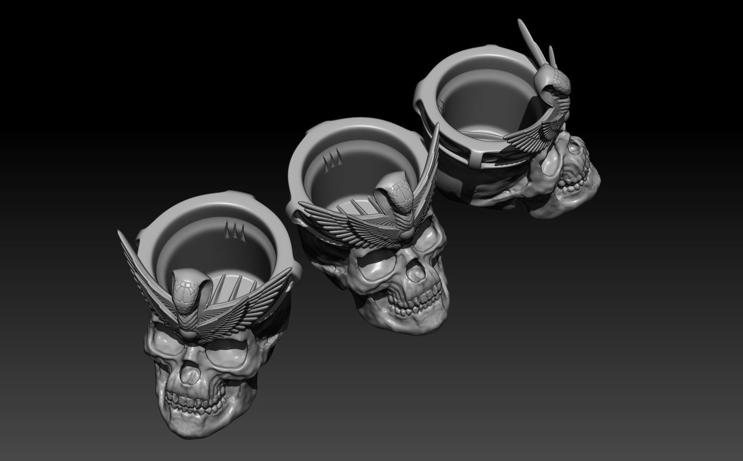 Snake Crown Skull - Paint brush cleaning cup 3D print model_1