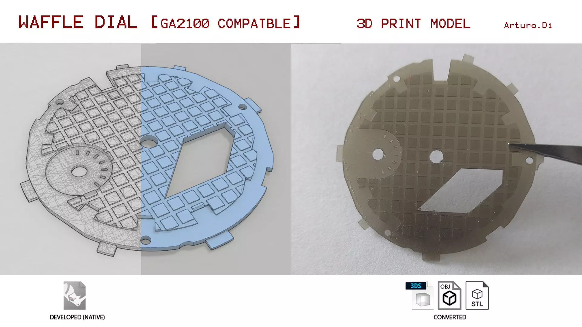 Waffle Dial Design GA 2100 compatible 3D print model_0