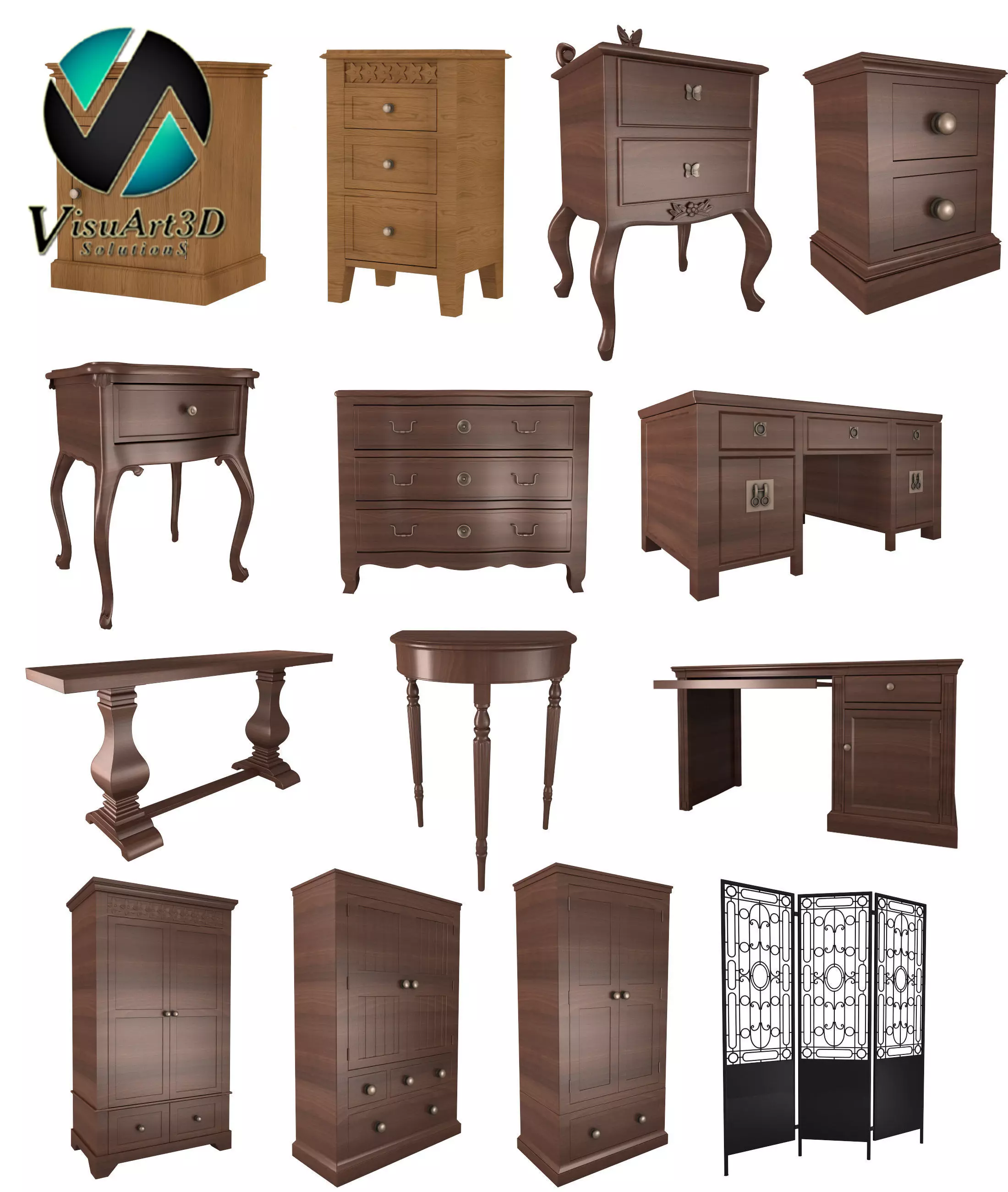 Old furniture collection 3D model_0